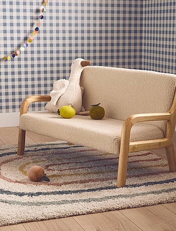 Banquette scandinave enfant bois d'hévéa et bouclette 2 places