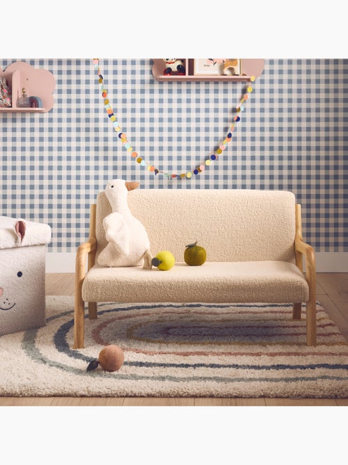 Banquette scandinave enfant bois d'hévéa et bouclette 2 places - Kiabi