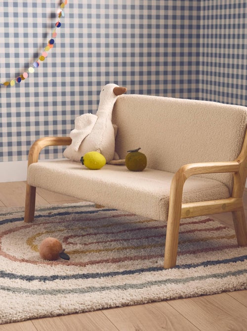 Banquette scandinave enfant bois d'hévéa et bouclette 2 places - Kiabi
