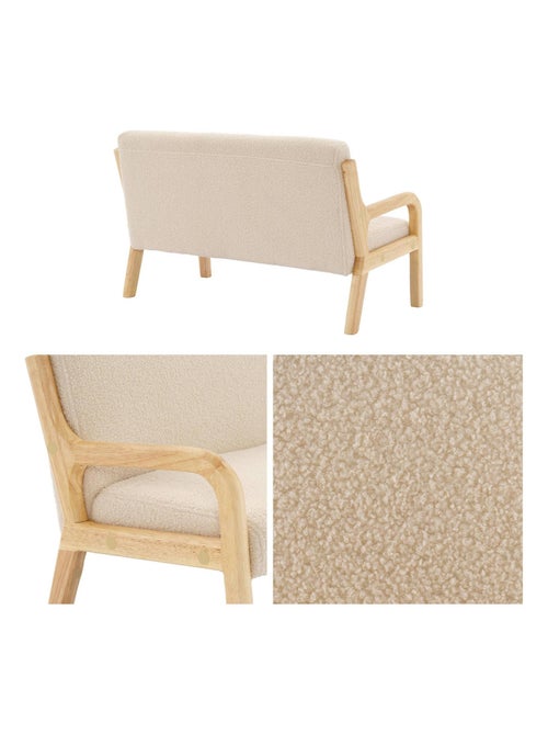 Banquette scandinave enfant bois d'hévéa et bouclette 2 places - Kiabi
