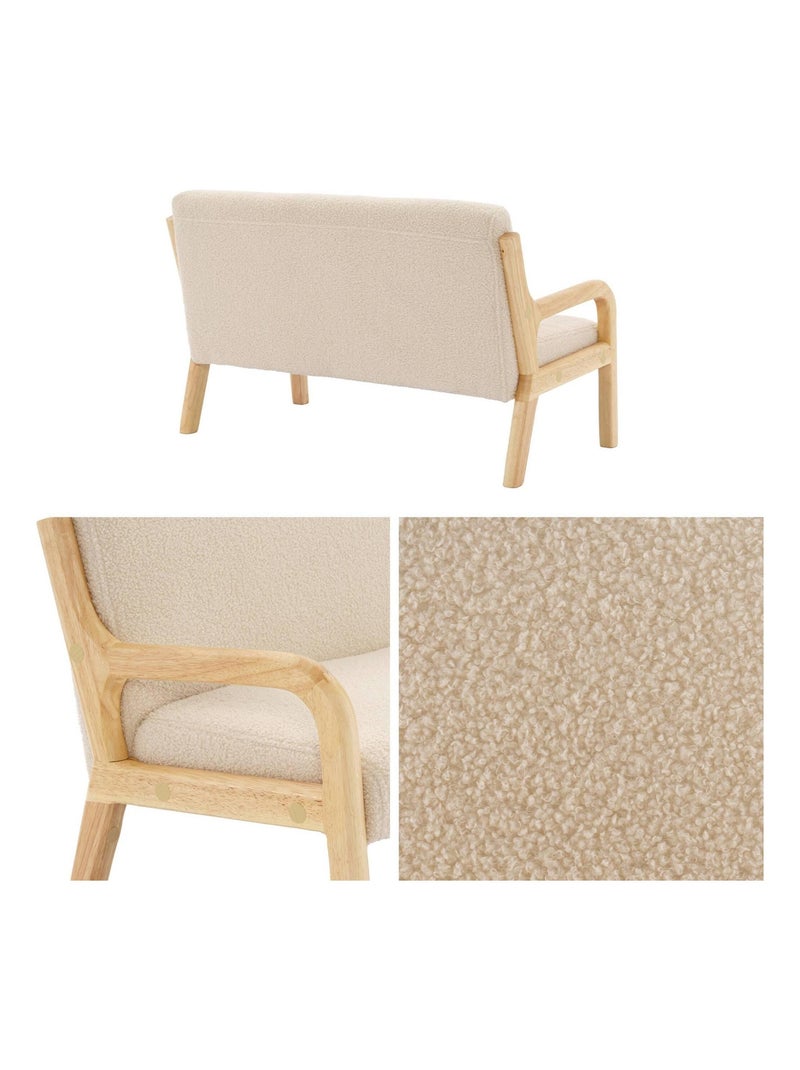 Banquette scandinave enfant bois d'hévéa et bouclette 2 places Beige - Kiabi