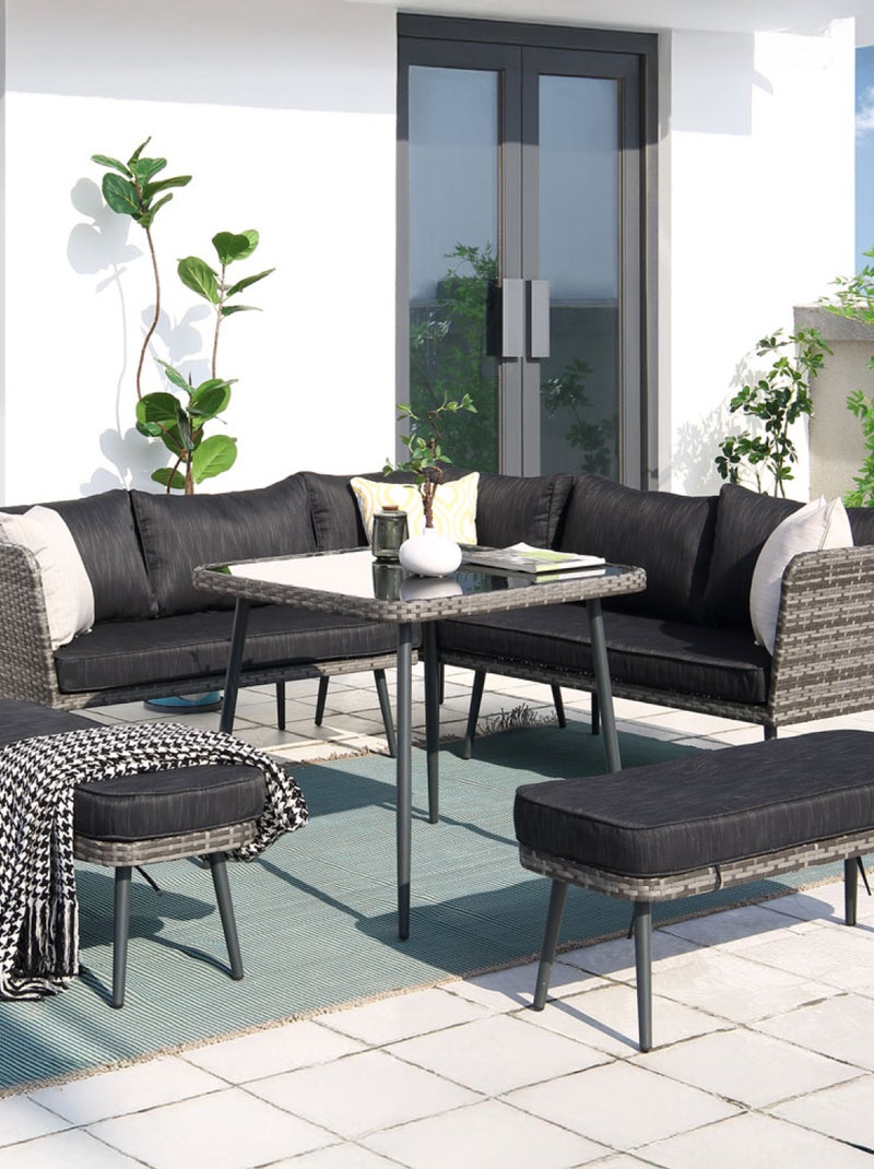 BARACOA - salon de jardin 9 places résine tressée anthracite gris anthracite - Kiabi