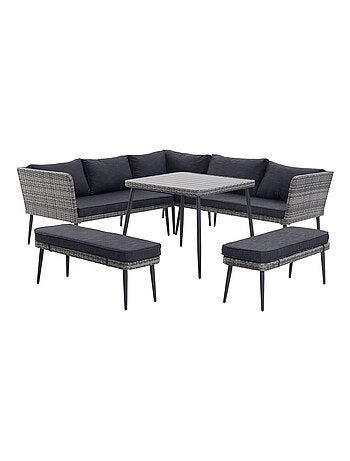 BARACOA Salon de jardin 9 places en résine gris