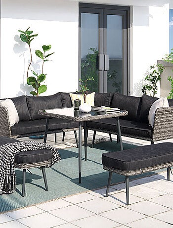 BARACOA salon de jardin 9 places résine tressée anthracite