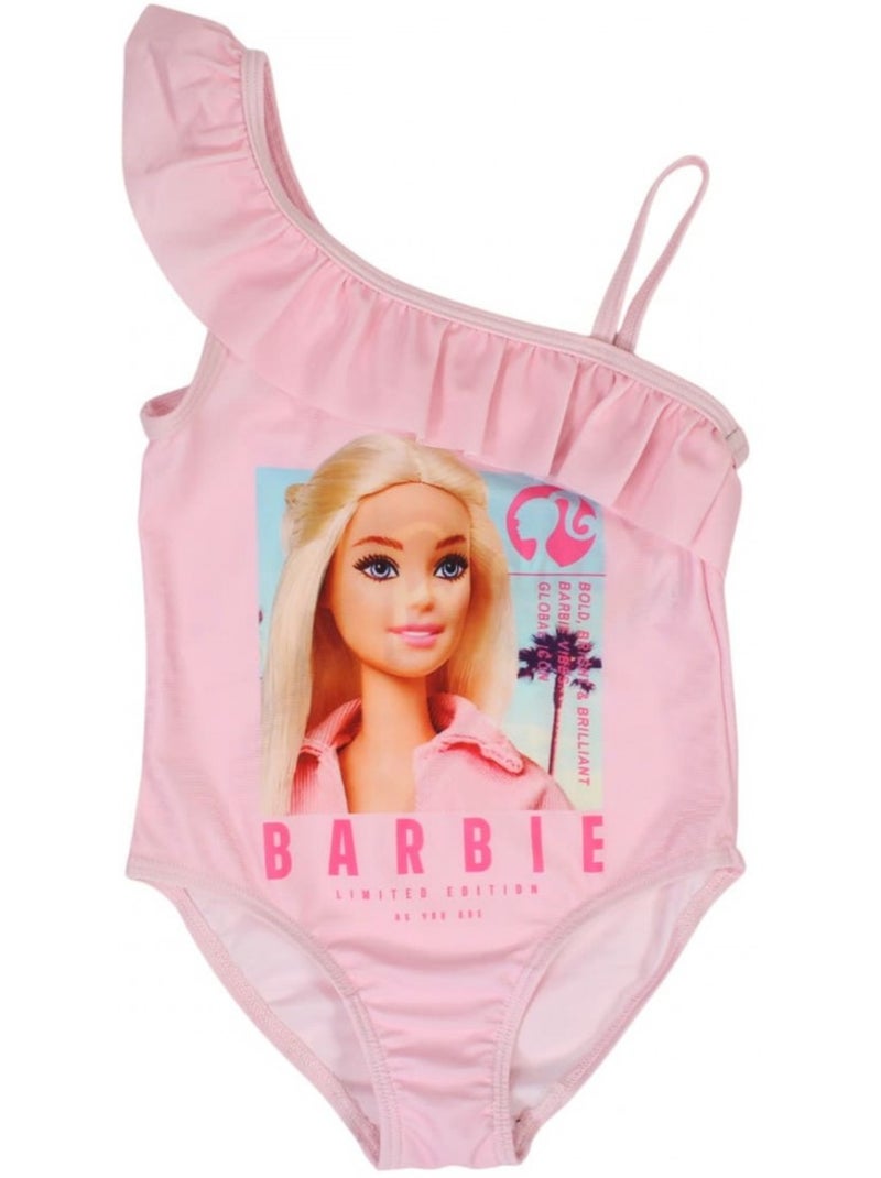 Barbie - Maillot de bain fille bretelles asymétrique Rose - Kiabi
