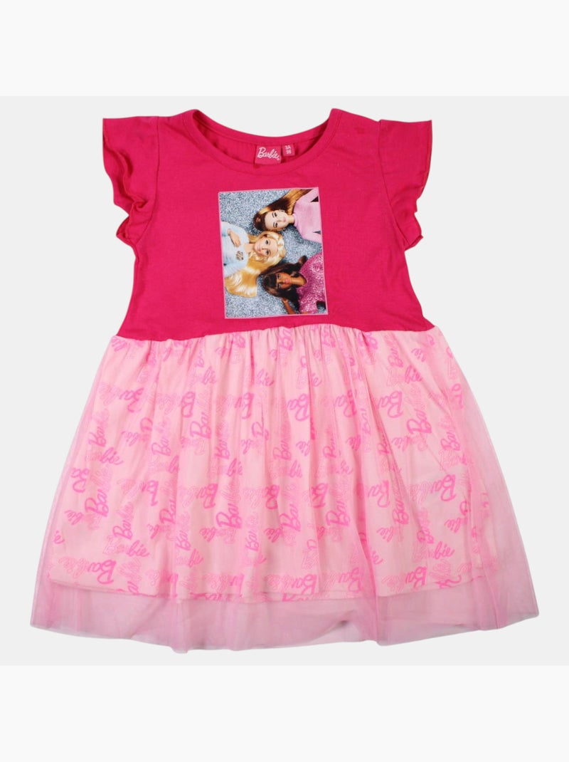 Barbie - Robe fille avec tulle Rose fushia - Kiabi