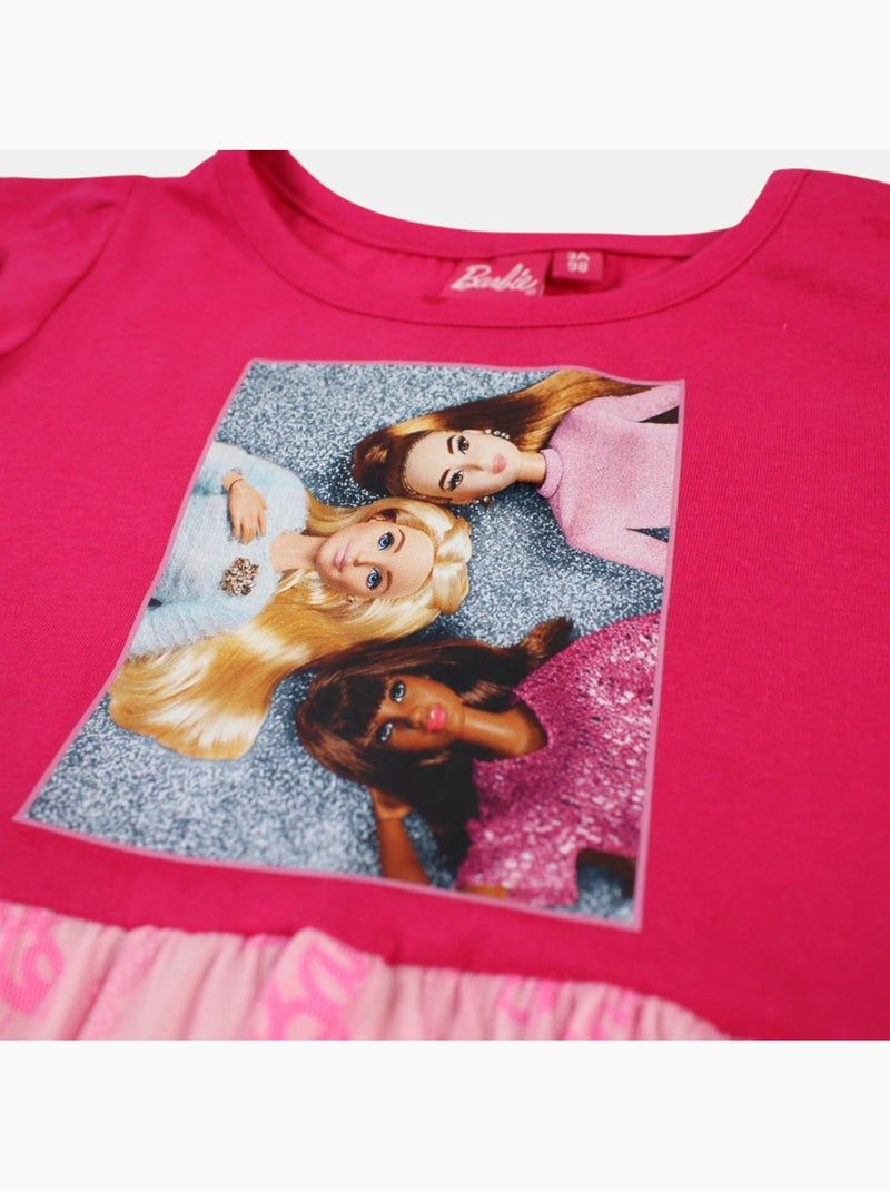 Barbie - Robe fille avec tulle Rose fushia - Kiabi