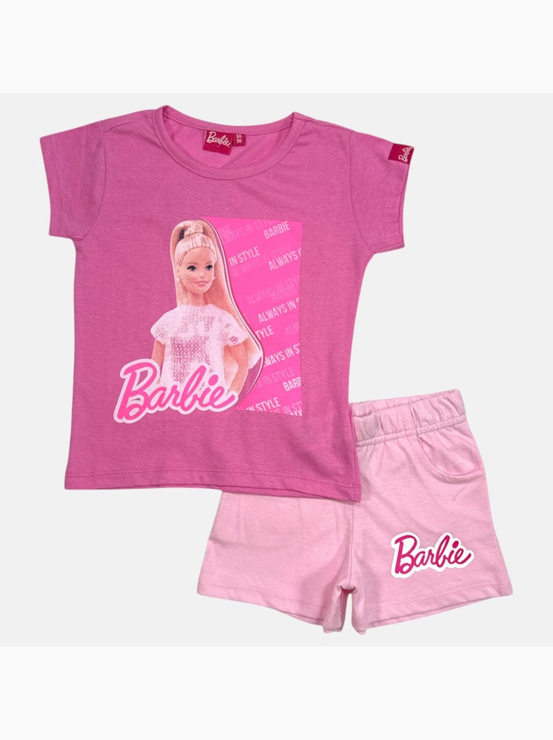 Barbie - T-shirt manches courtes avec short Rose foncé - Kiabi