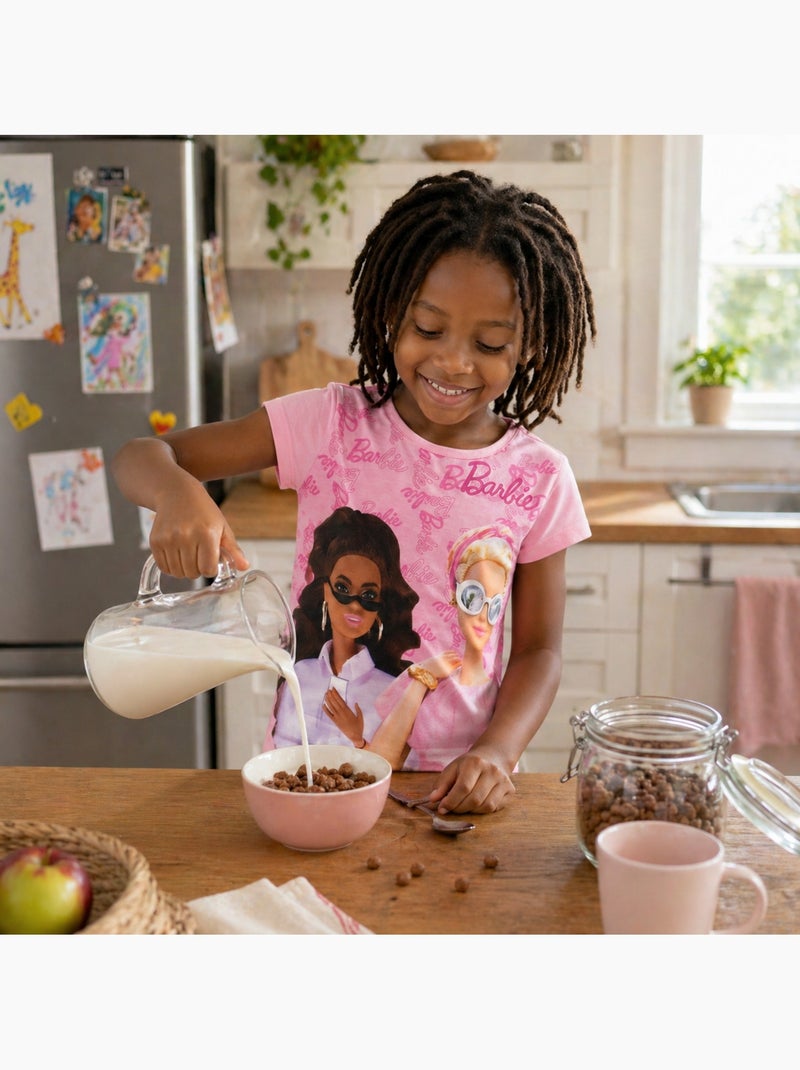 Barbie - T-shirt manches courtes fille avec imprimé Rose clair - Kiabi