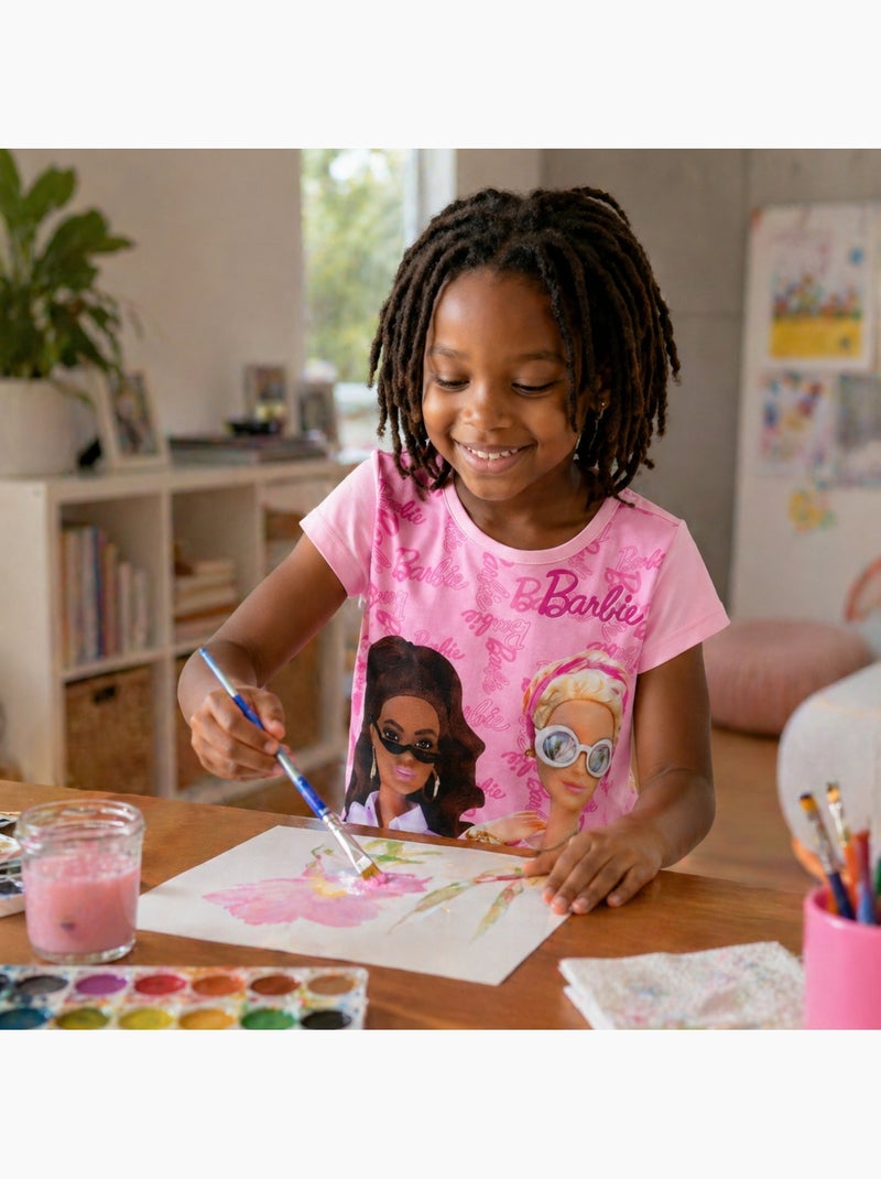 Barbie - T-shirt manches courtes fille avec imprimé Rose - Kiabi