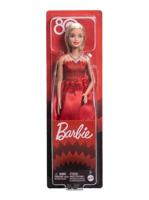 Barbie 80ème anniversaire de Mattel - Poupée blonde robe rouge - Kiabi