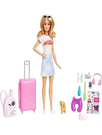 Barbie Coffret Poupée Malibu en Voyage avec Chiot