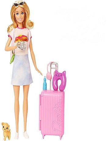 Barbie Coffret Poupée Malibu en Voyage avec Chiot