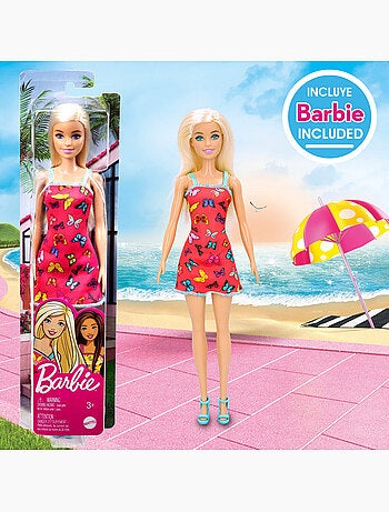 Barbie ensemble beach bucket avec poupée, accessoires et sac de transport