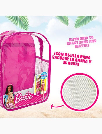 Barbie ensemble beach bucket avec poupée, accessoires et sac de transport