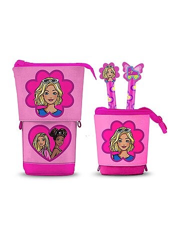 Barbie Flower Trousse Cute + 2 Stylos Gel Effaçables, Rose