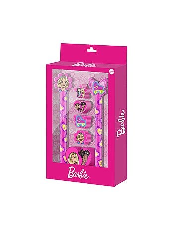 Barbie Mix Pack de Stylo Gel Effaçable + Crayon Éternel + 4 Gommes + Taille-crayon, Rose