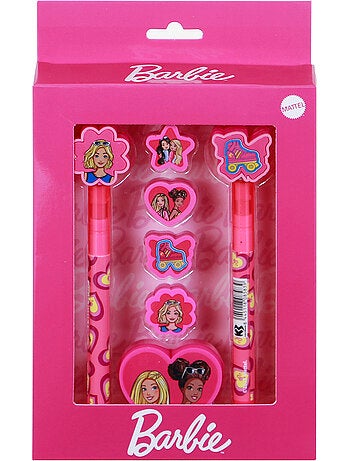 Barbie Mix Pack de Stylo Gel Effaçable + Crayon Éternel + 4 Gommes + Taille-crayon, Rose