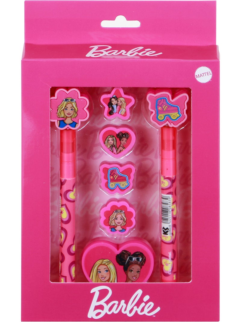 Barbie Mix Pack de Stylo Gel Effaçable + Crayon Éternel + 4 Gommes + Taille-crayon, Rose Rose - Kiabi