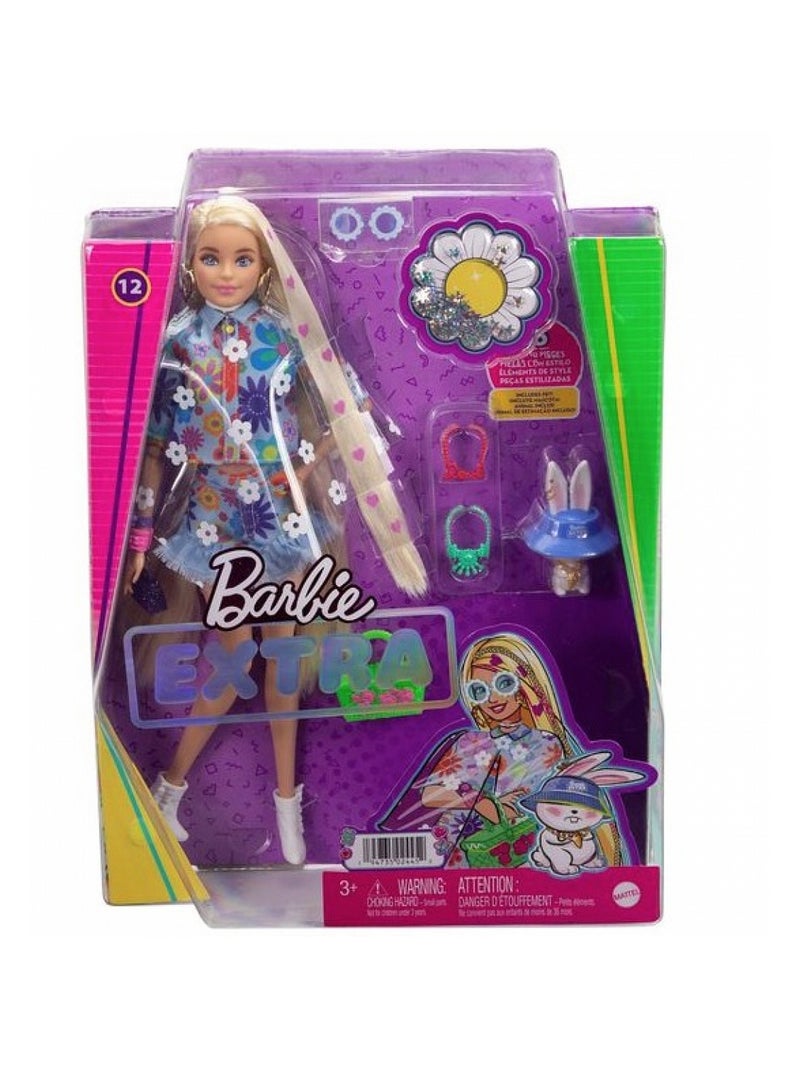 Barbie Poupée Extra N°12 Tenue à Fleurs Et Figurine Lapin - Barbie - Mattel Multicolore - Kiabi