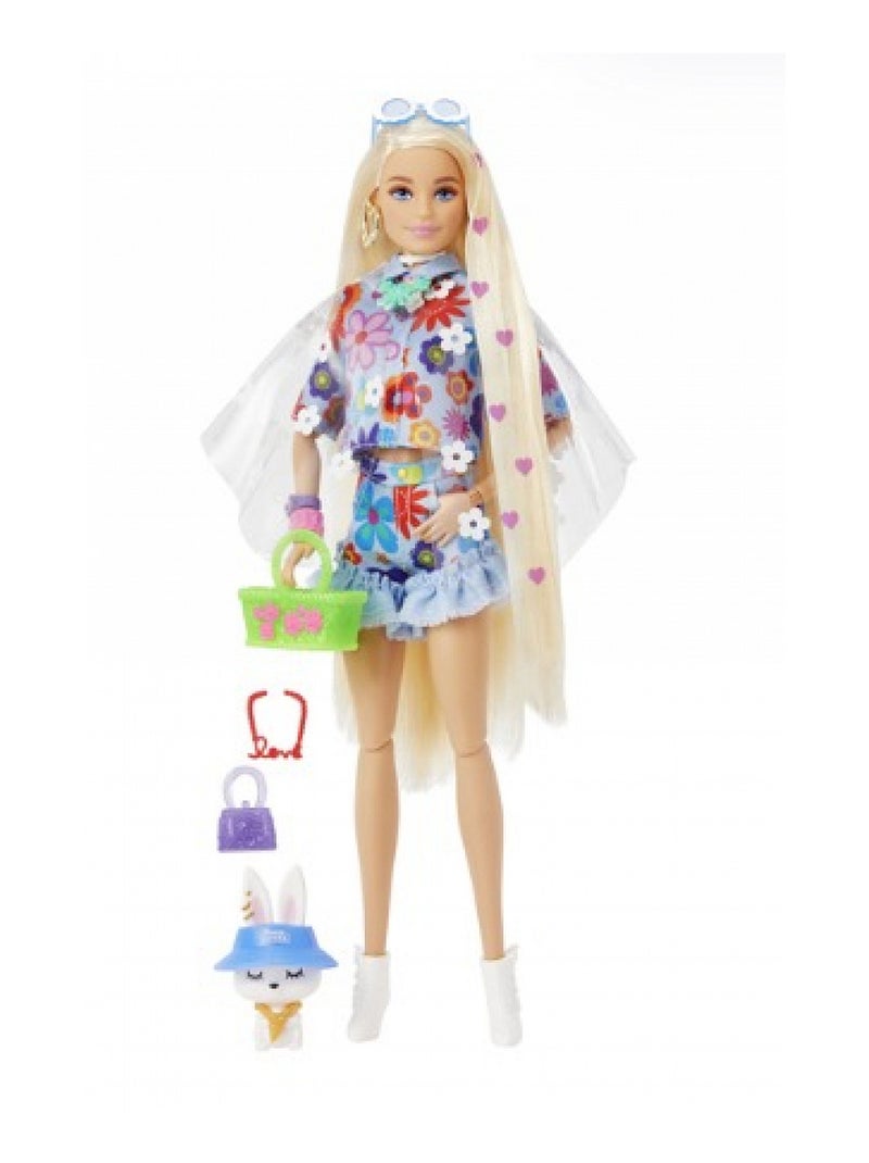 Barbie Poupée Extra N°12 Tenue à Fleurs Et Figurine Lapin - Mattel Multicolore - Kiabi