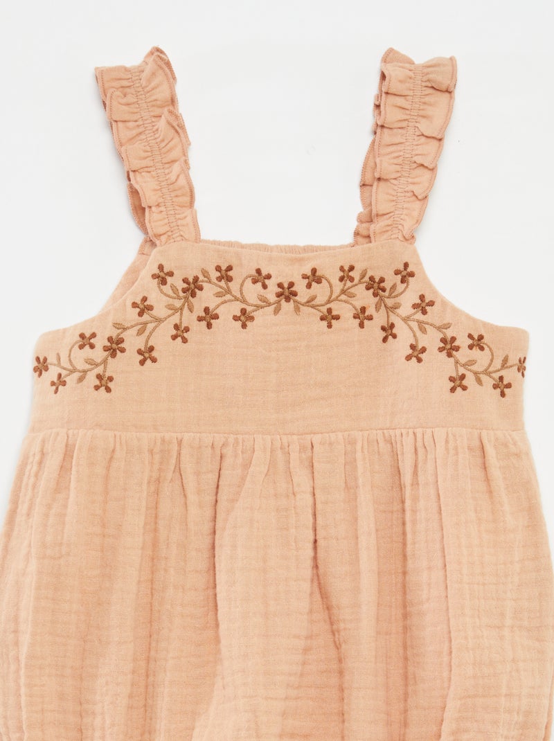 Barboteuse à bretelles avec broderies anglaises ROSE - Kiabi
