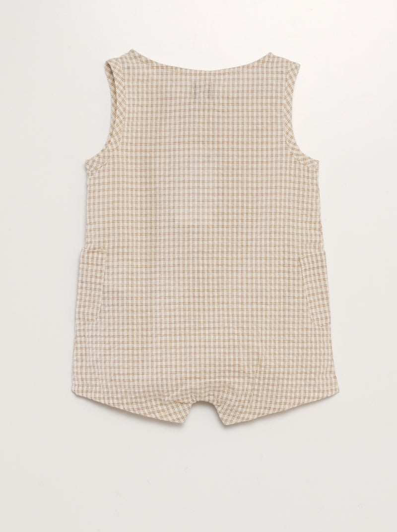 Barboteuse à carreaux en seersucker Beige - Kiabi
