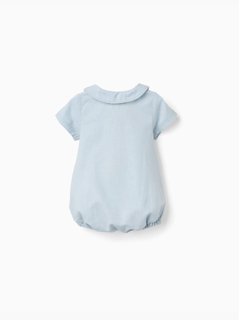 Barboteuse à manches courtes en coton et lin Bleu clair - Kiabi