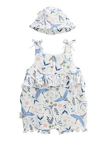 Barboteuse bébé + chapeau en gaze de coton Tiana