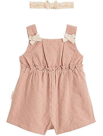 Barboteuse bébé en broderie anglaise + headband Poésie d'été