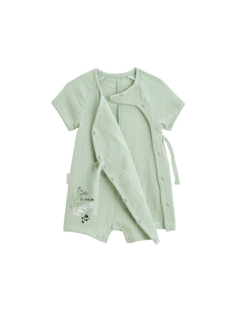 Barboteuse bébé en gaze de coton ouverture croisée Frimousse Vert - Kiabi