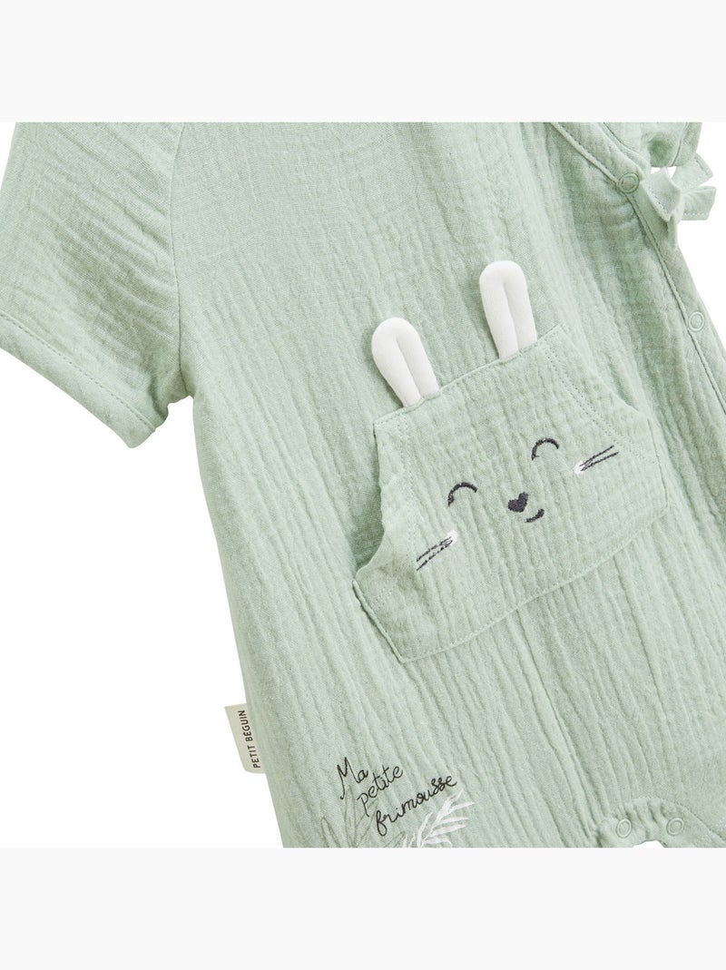 Barboteuse bébé en gaze de coton ouverture croisée Frimousse Vert - Kiabi
