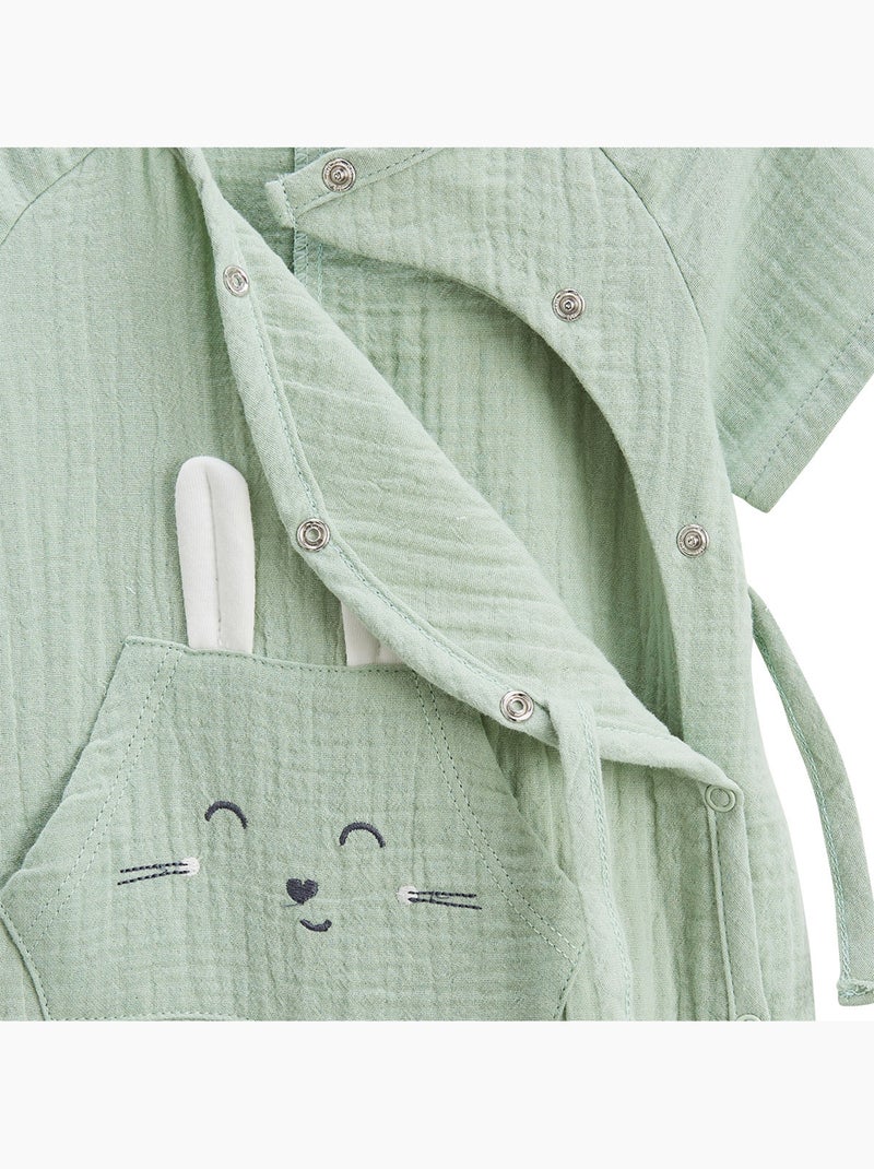 Barboteuse bébé en gaze de coton ouverture croisée Frimousse Vert - Kiabi