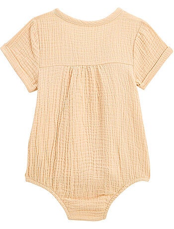 Barboteuse bébé en gaze de coton ouverture croisée Noisette