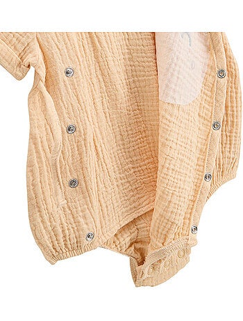 Barboteuse bébé en gaze de coton ouverture croisée Noisette