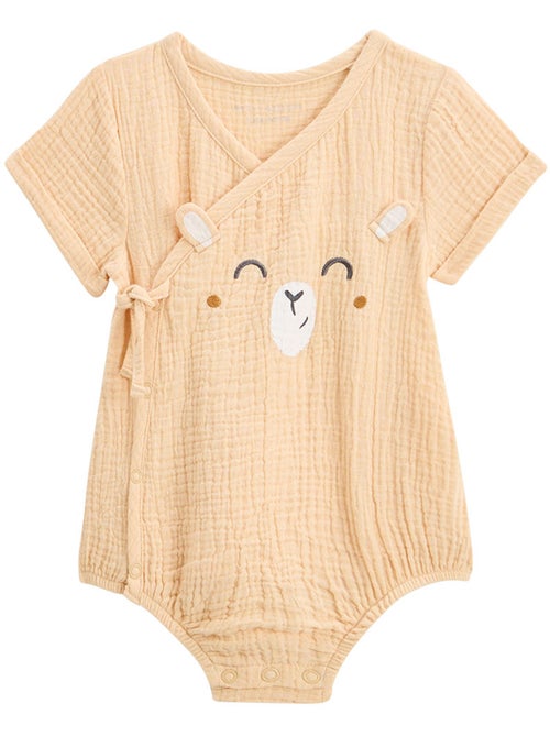 Barboteuse bébé en gaze de coton ouverture croisée Noisette - Kiabi