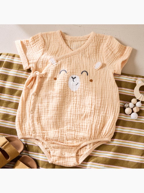 Barboteuse bébé en gaze de coton ouverture croisée Noisette - Kiabi
