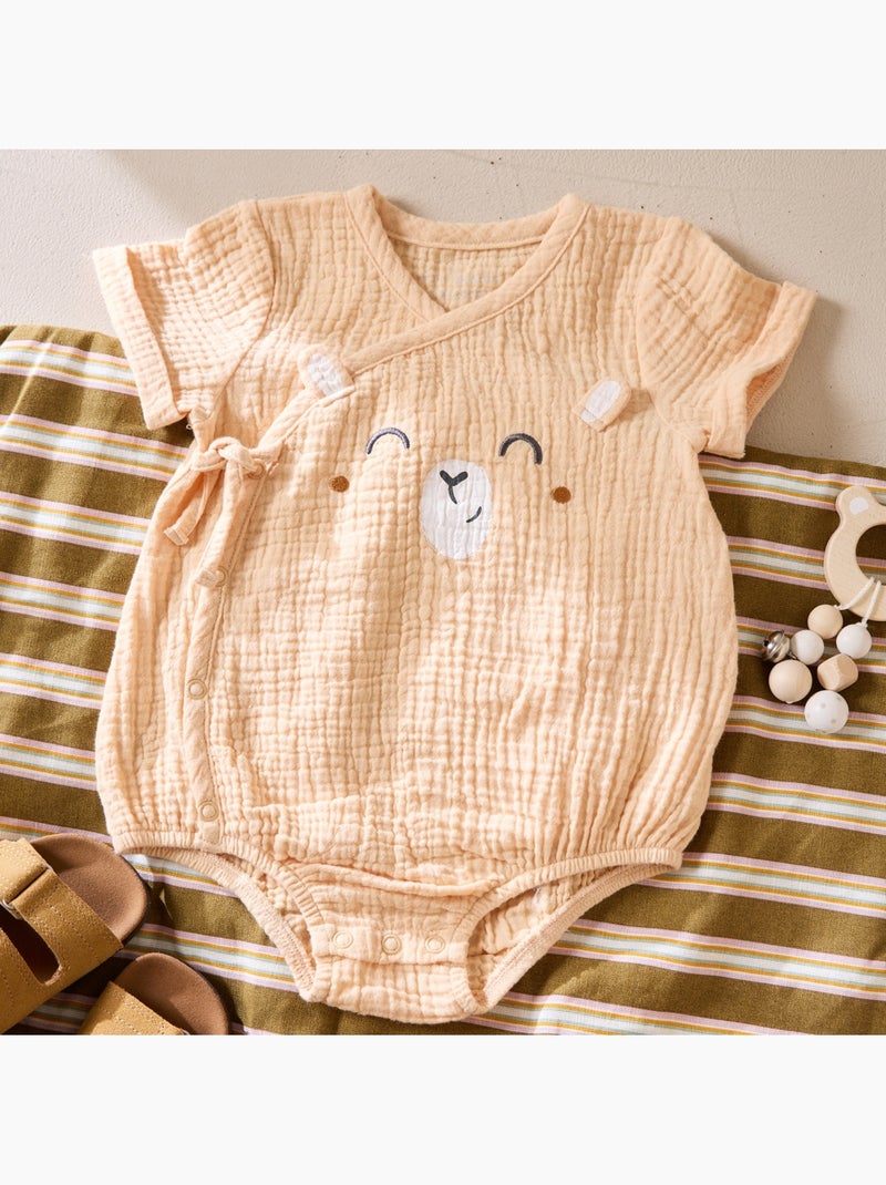 Barboteuse bébé en gaze de coton ouverture croisée Noisette Orange - Kiabi
