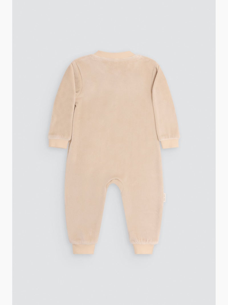 Barboteuse bébé en velours avec fermeture éclair, détails brodés, imprimé tracteur Beige - Kiabi