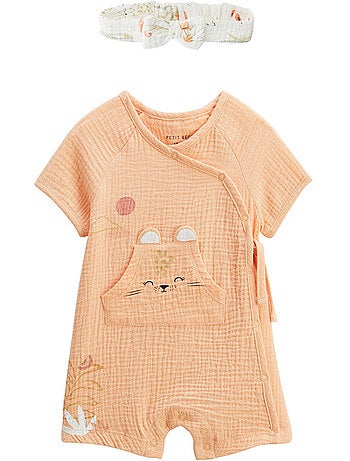 Barboteuse bébé + headband en gaze de coton Sierra