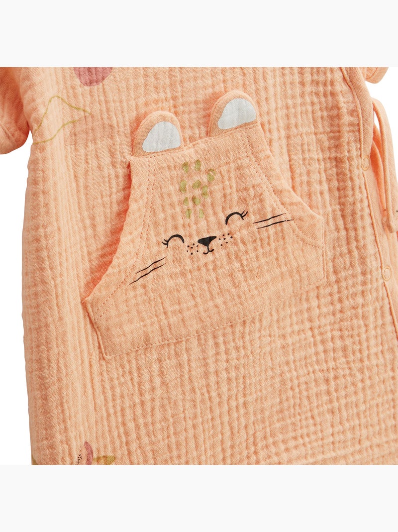 Barboteuse bébé + headband en gaze de coton Sierra Peche - Kiabi