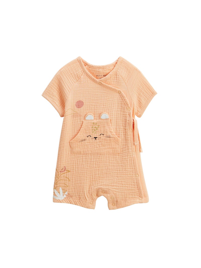 Barboteuse bébé + headband en gaze de coton Sierra Peche - Kiabi