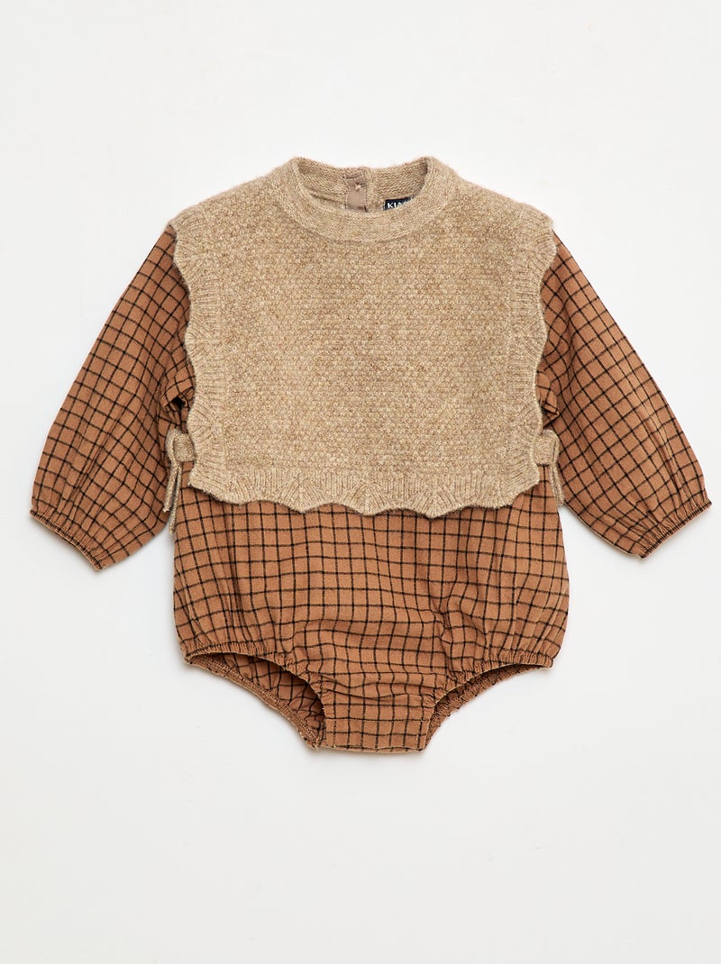 Barboteuse coton avec pull en laine Beige - Kiabi