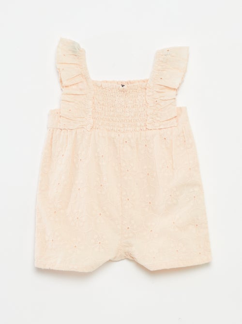 Barboteuse courte avec broderies anglaises - Kiabi