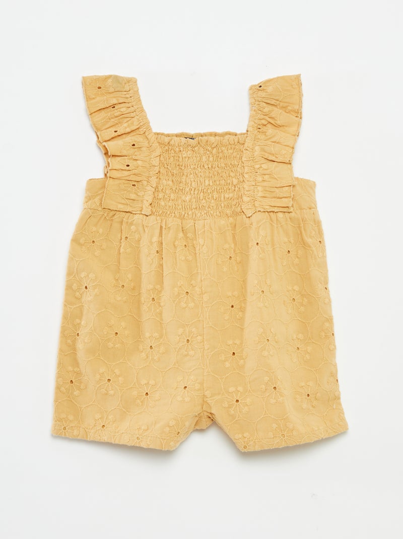 Barboteuse courte avec broderies anglaises BEIGE - Kiabi