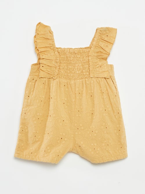 Barboteuse courte avec broderies anglaises - Kiabi