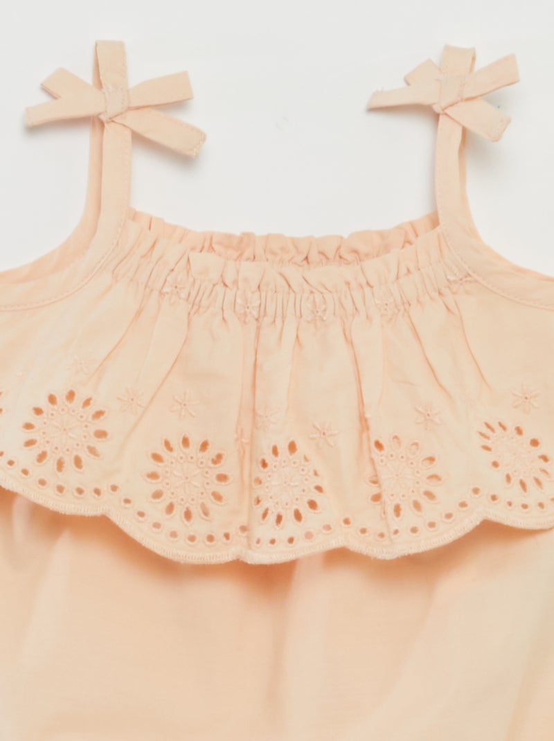 Barboteuse courte avec broderies anglaises BEIGE - Kiabi