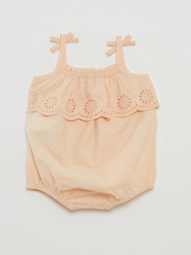 Barboteuse courte avec broderies anglaises BEIGE - Kiabi