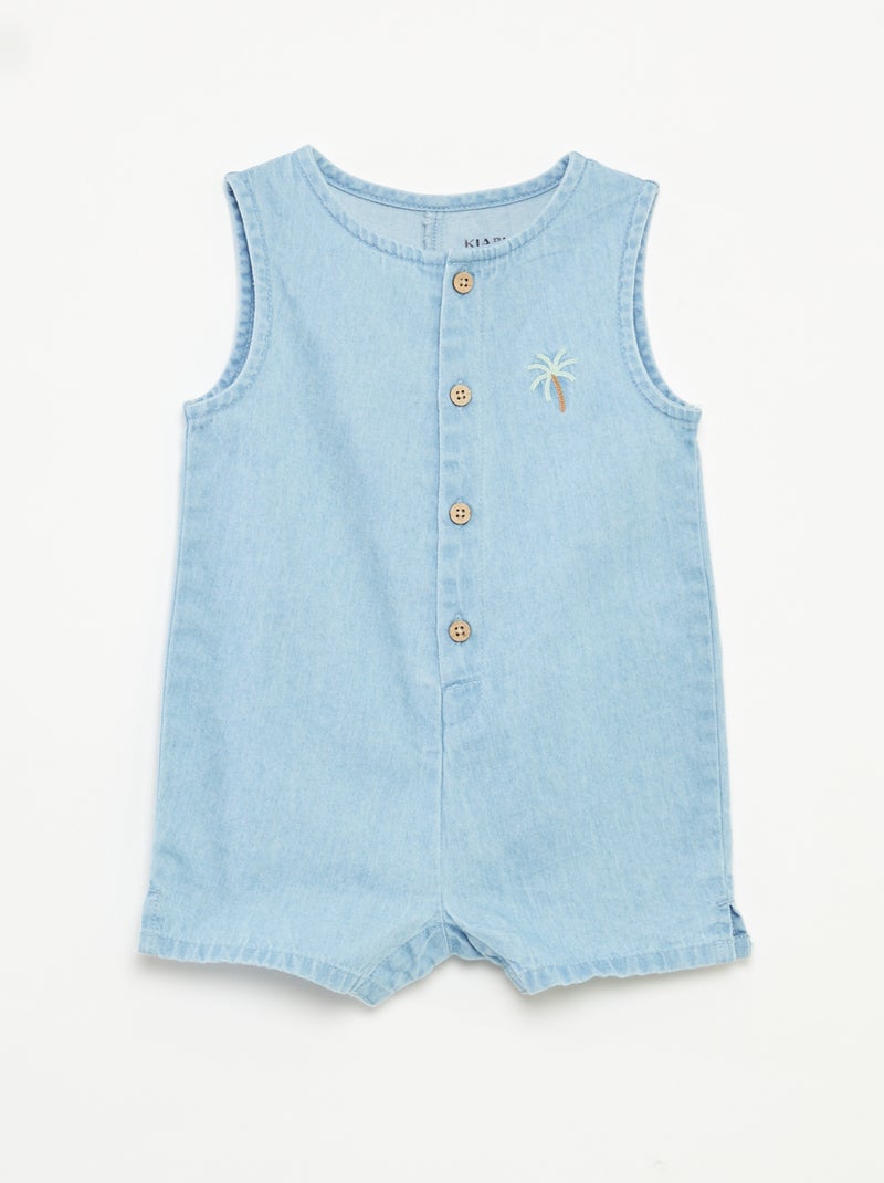 Barboteuse courte en denim BLEU - Kiabi
