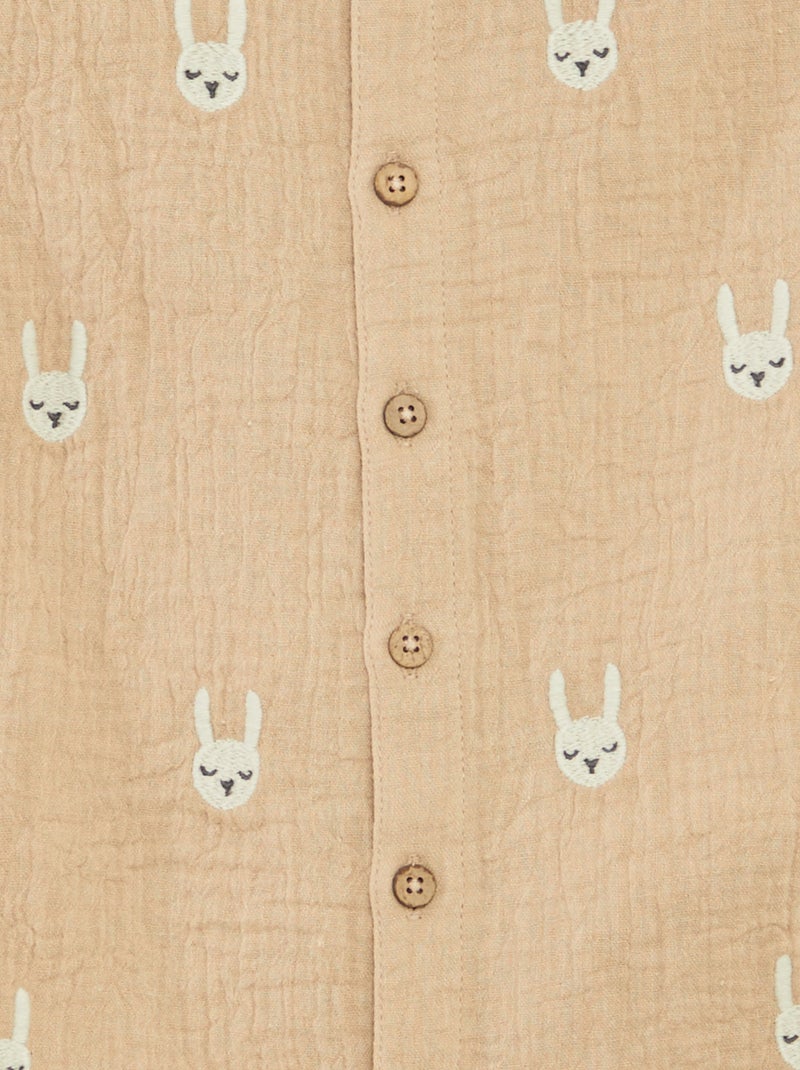 Barboteuse courte en gaze de coton avec broderies fantaisies Beige - Kiabi